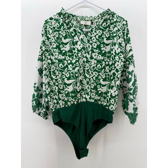 Homebody Tops - Homebody Floral Green Bodysuit Small